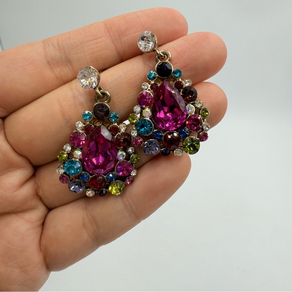 Multi Color Rhinestone Water Drop Earrings - Picture 1 of 5